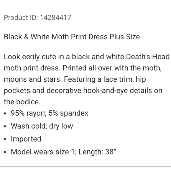 HOT TOPIC Black & White Death’s Head Moth Print MIDI DRESS PLUS SIZE!POCKETS NWT - Picture 4 of 4